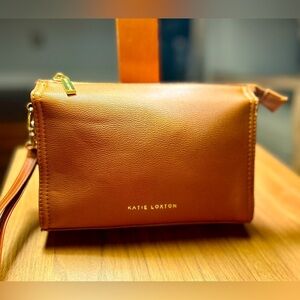 Katie Loxton purse, cognac/chestnut color, adjustable strap, gold hardware